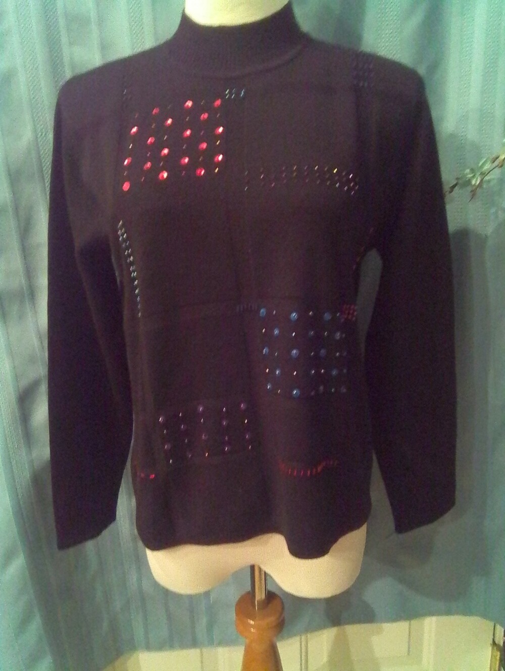 Koret Petites Vintage Black Embellished Knit Sweater
